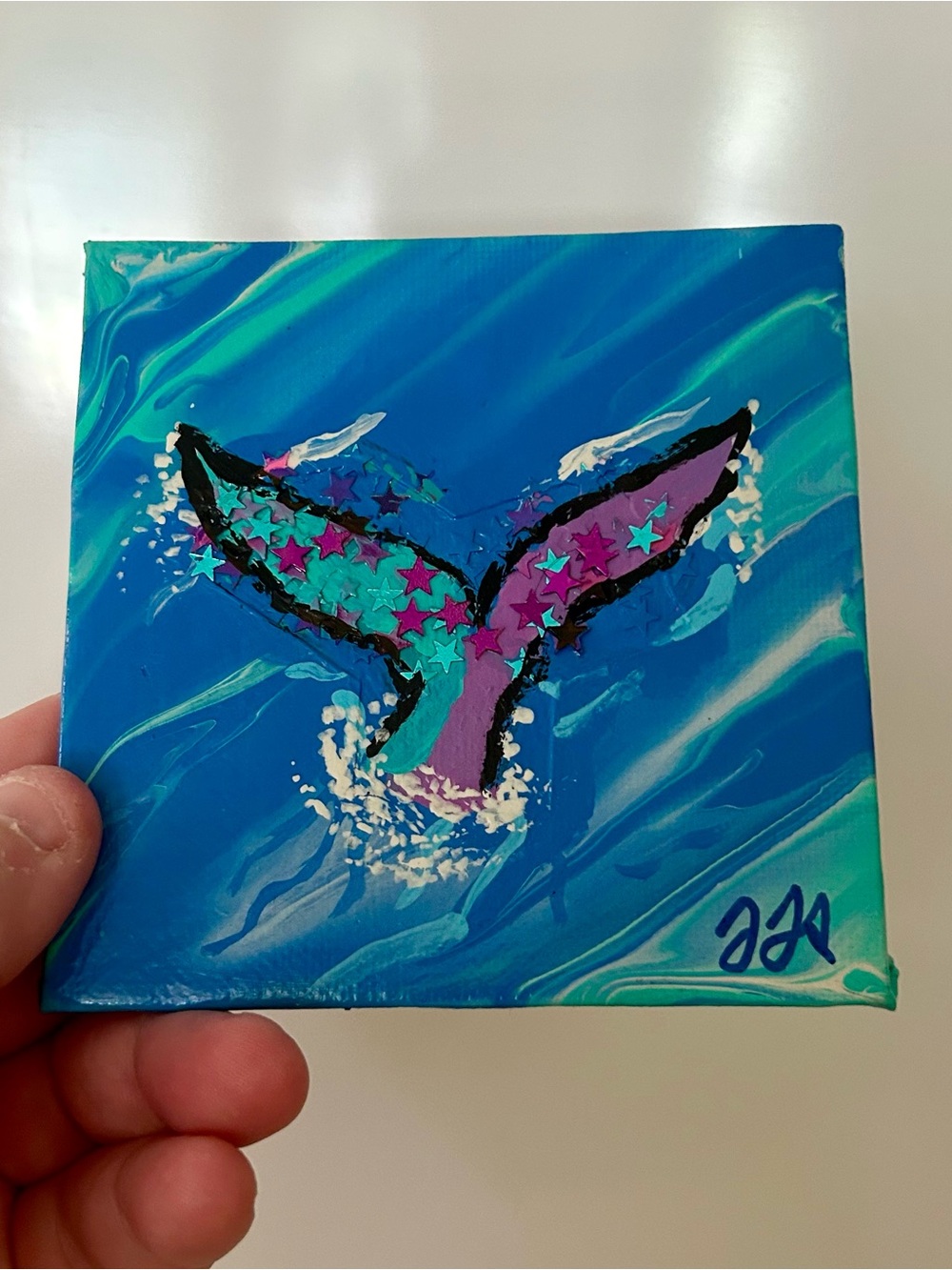 Original Mermaid Tail Wall Art Painting 4x4